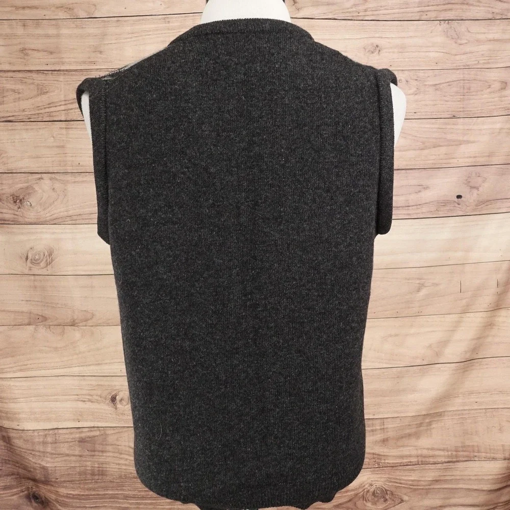 LL Bean Sweater Vest Mens M Gray Argyle V Neck Lambswool Irish Ireland Made